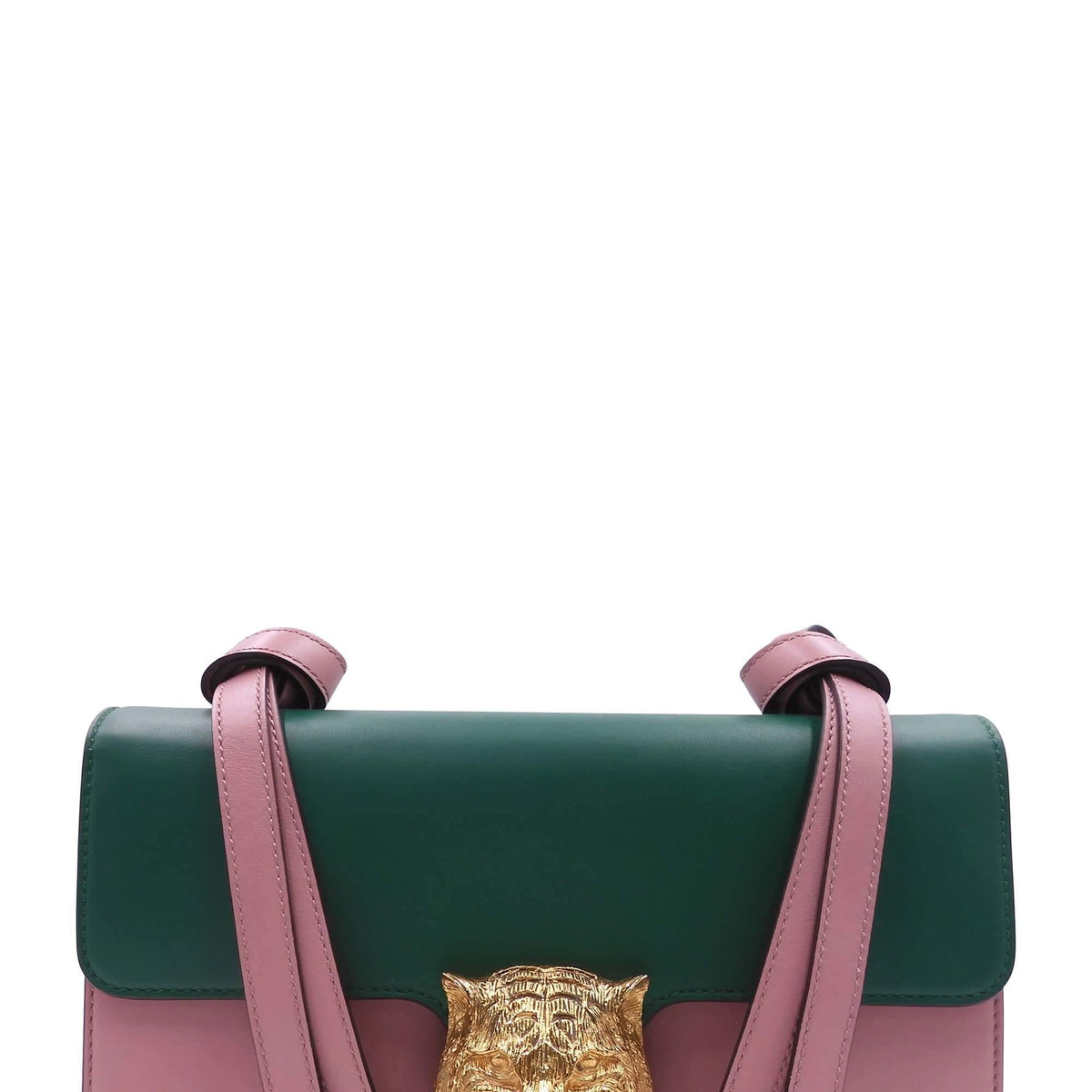 Animalier Tiger Head Clasp Shoulder Bag Pink Green
