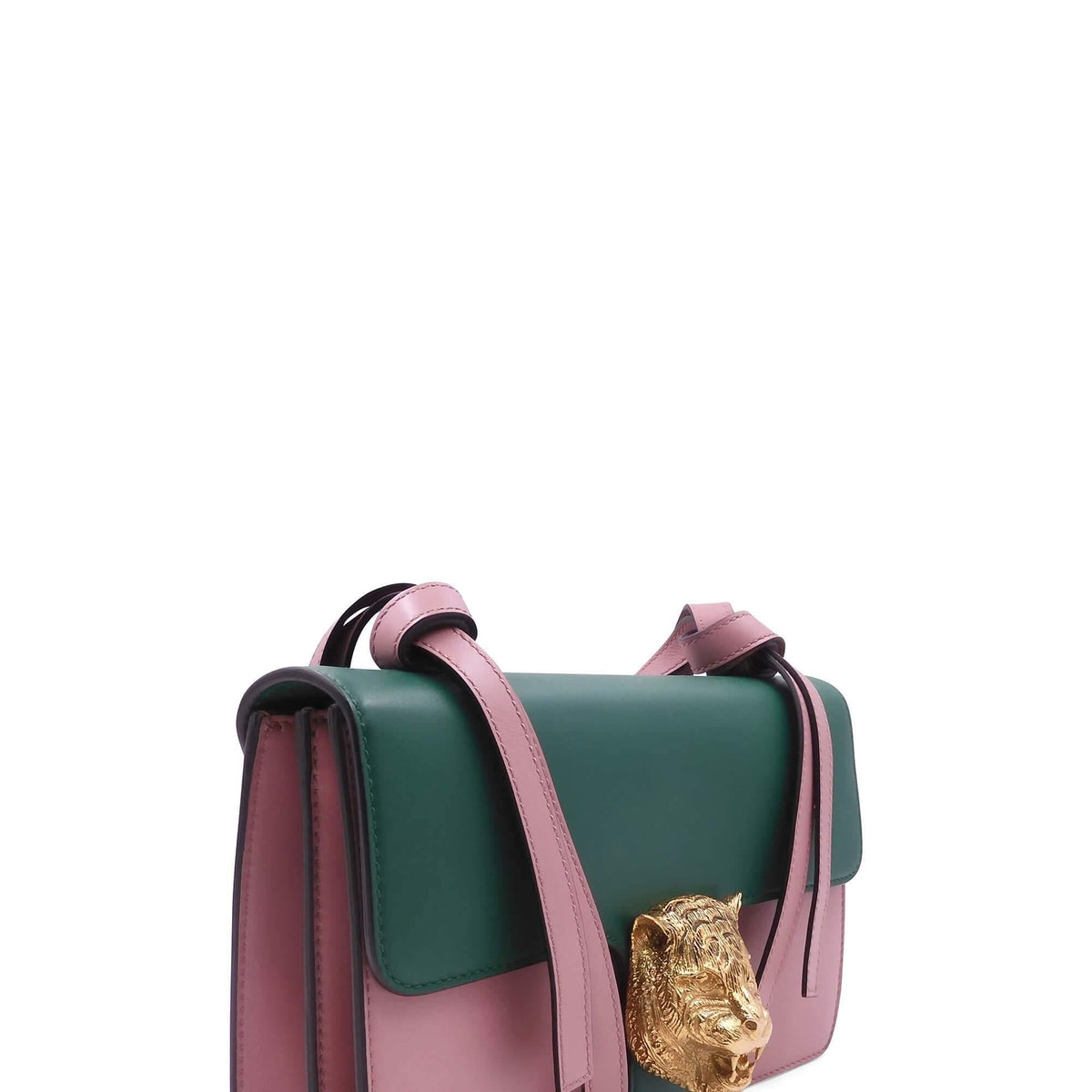 Animalier Tiger Head Clasp Shoulder Bag Pink Green