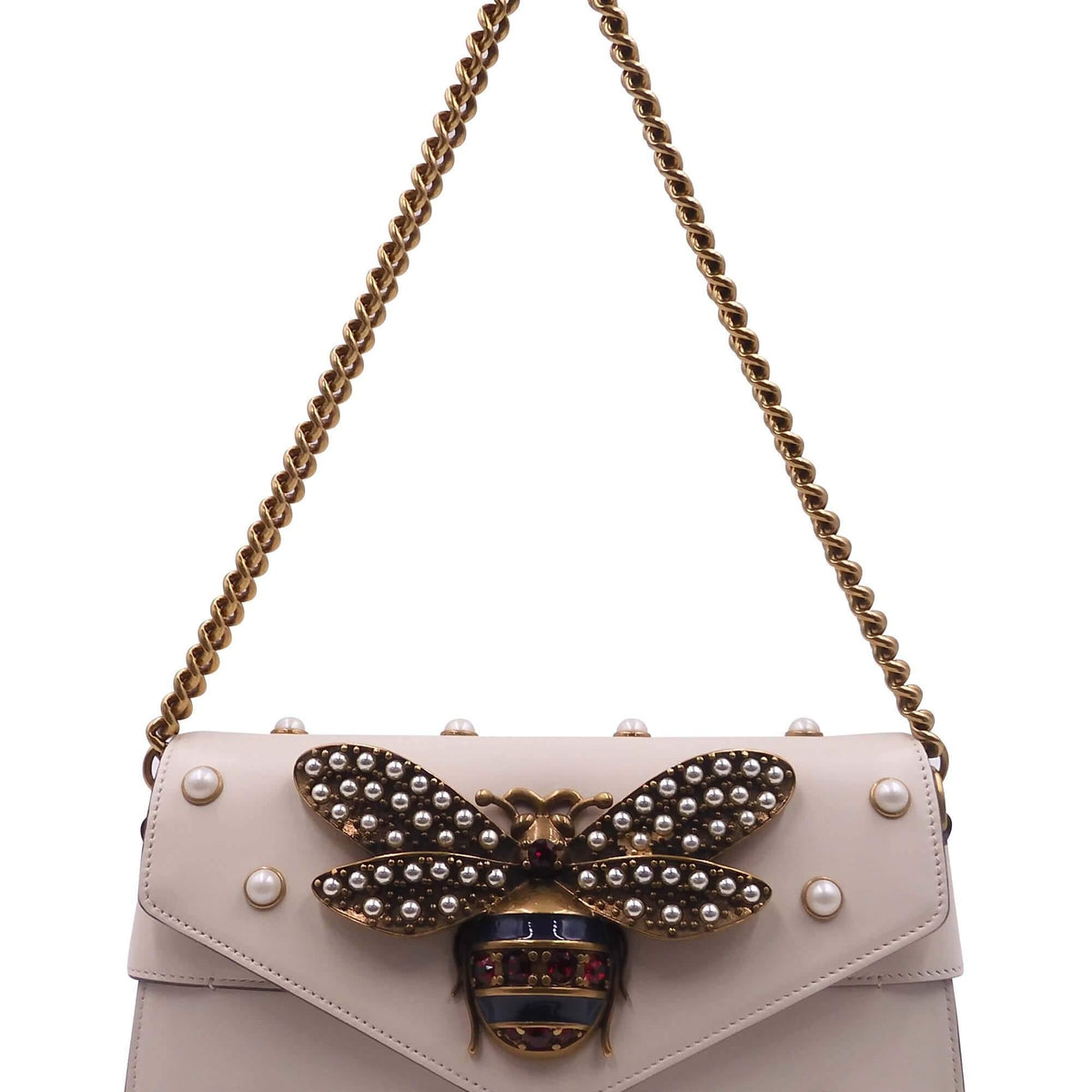 Broadway Bee Embellished Shoulder Bag White