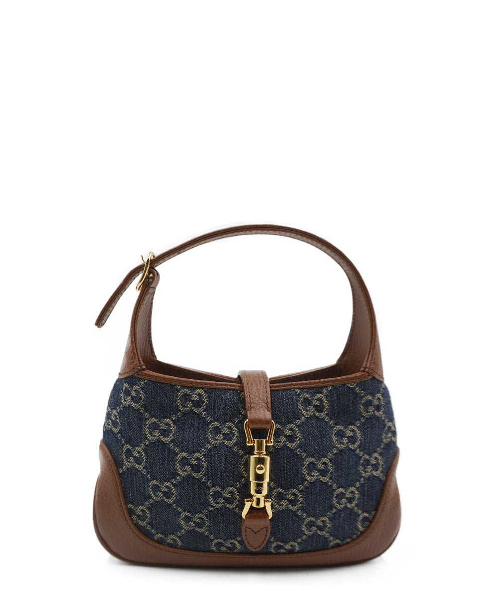 GG Denim Mini Jackie 1961 Hobo Blue, Brown, Multicolor