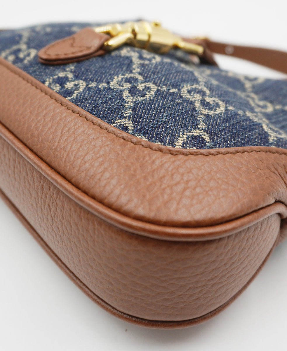 GG Denim Mini Jackie 1961 Hobo Blue, Brown, Multicolor
