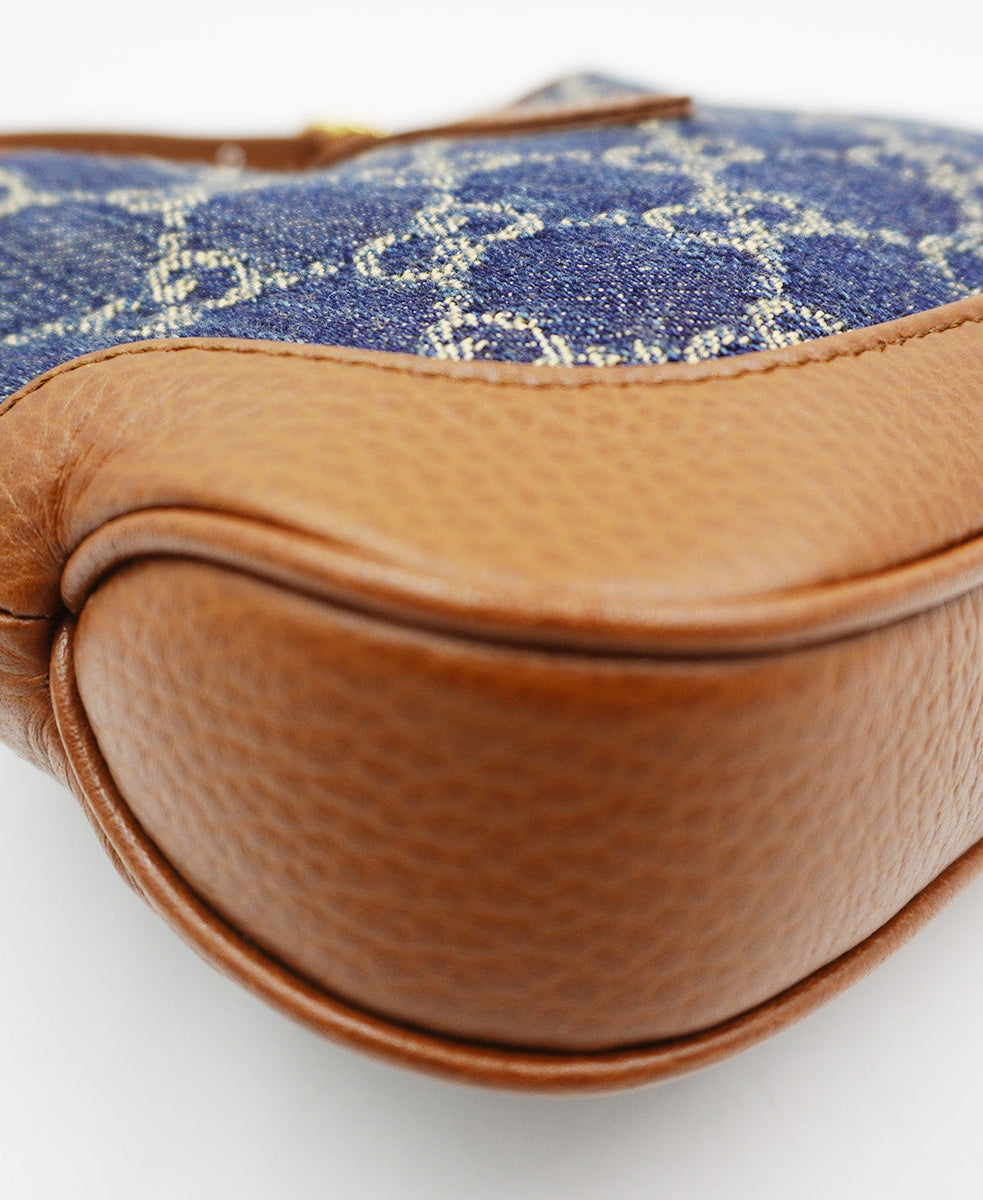 GG Denim Mini Jackie 1961 Hobo Blue, Brown, Multicolor