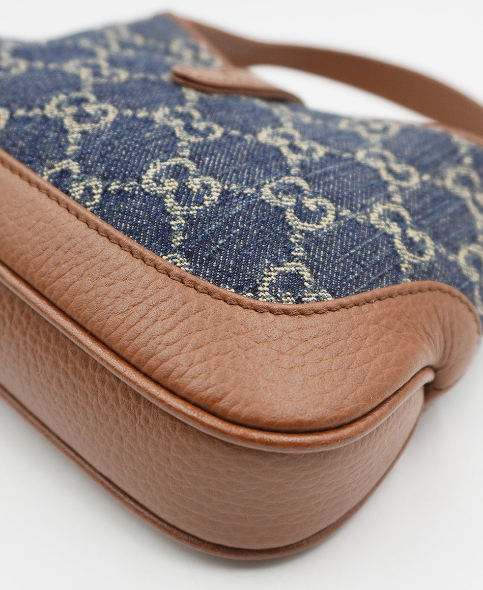GG Denim Mini Jackie 1961 Hobo Blue, Brown, Multicolor