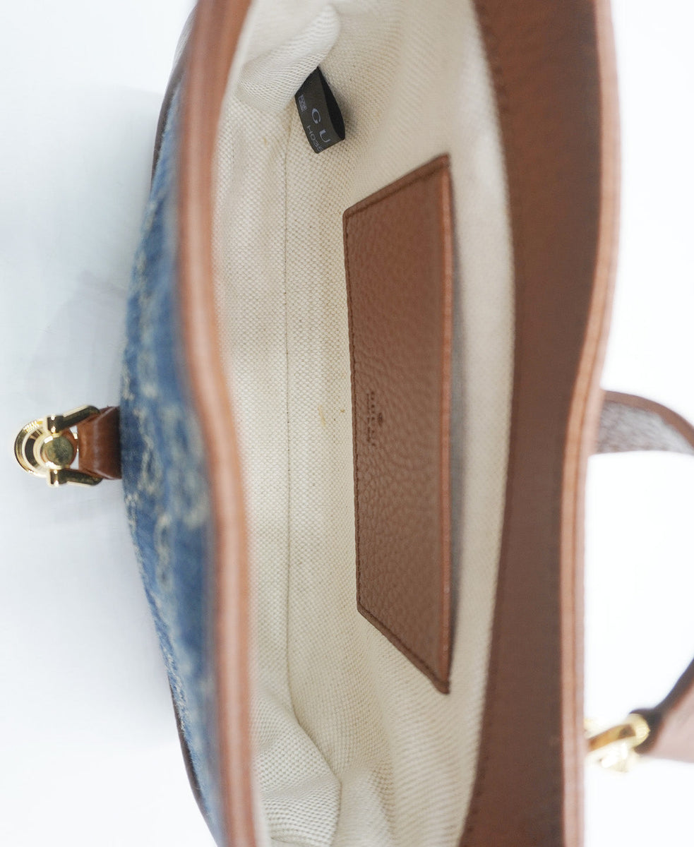 GG Denim Mini Jackie 1961 Hobo Blue, Brown, Multicolor