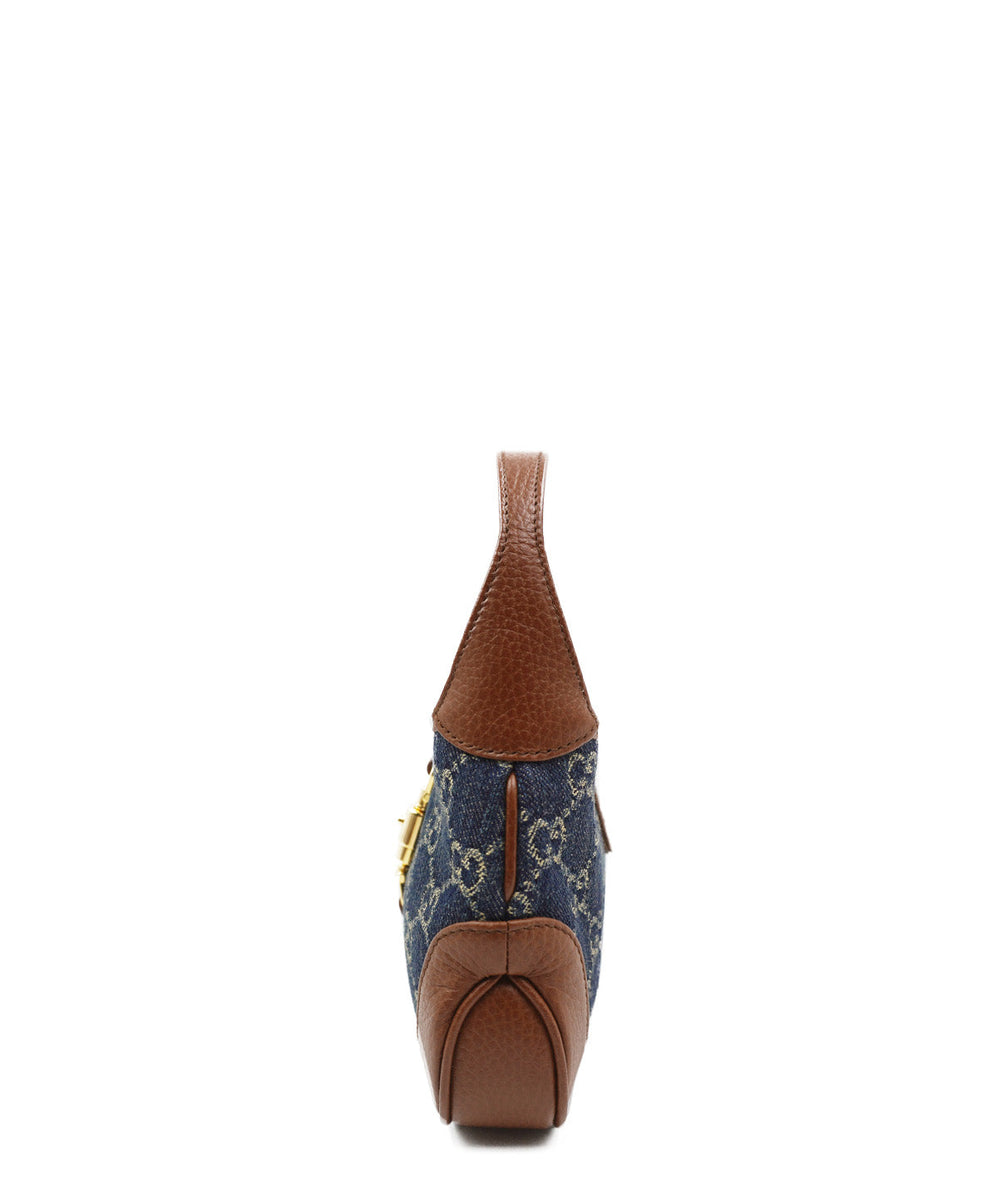 GG Denim Mini Jackie 1961 Hobo Blue, Brown, Multicolor