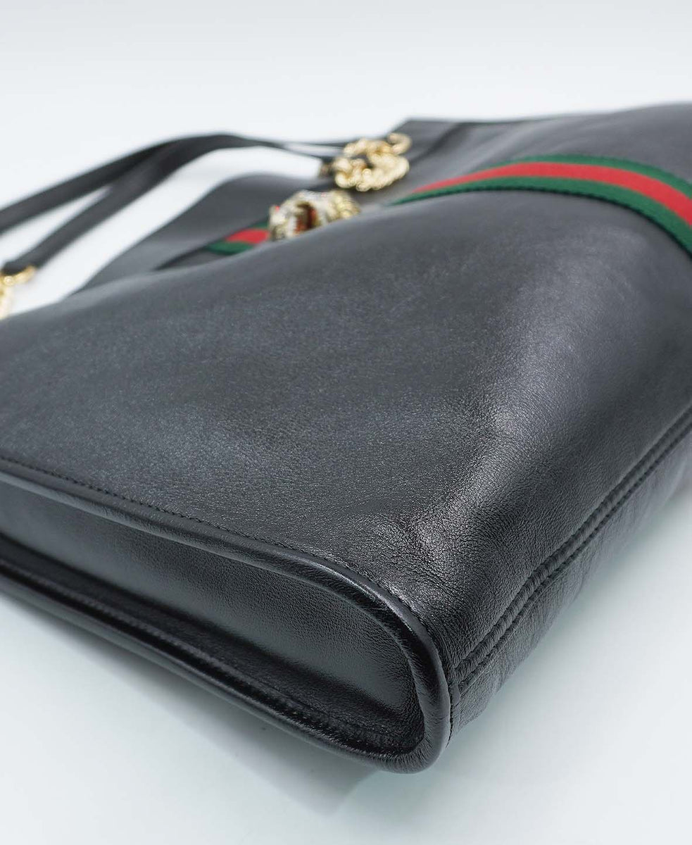 Maxi Rajah Chain Tote Leather Bag Black