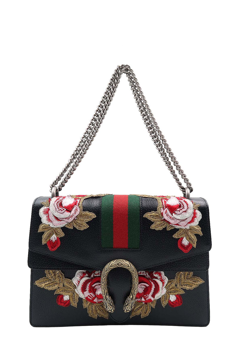 Medium Floral Embroidered Dionysus Black