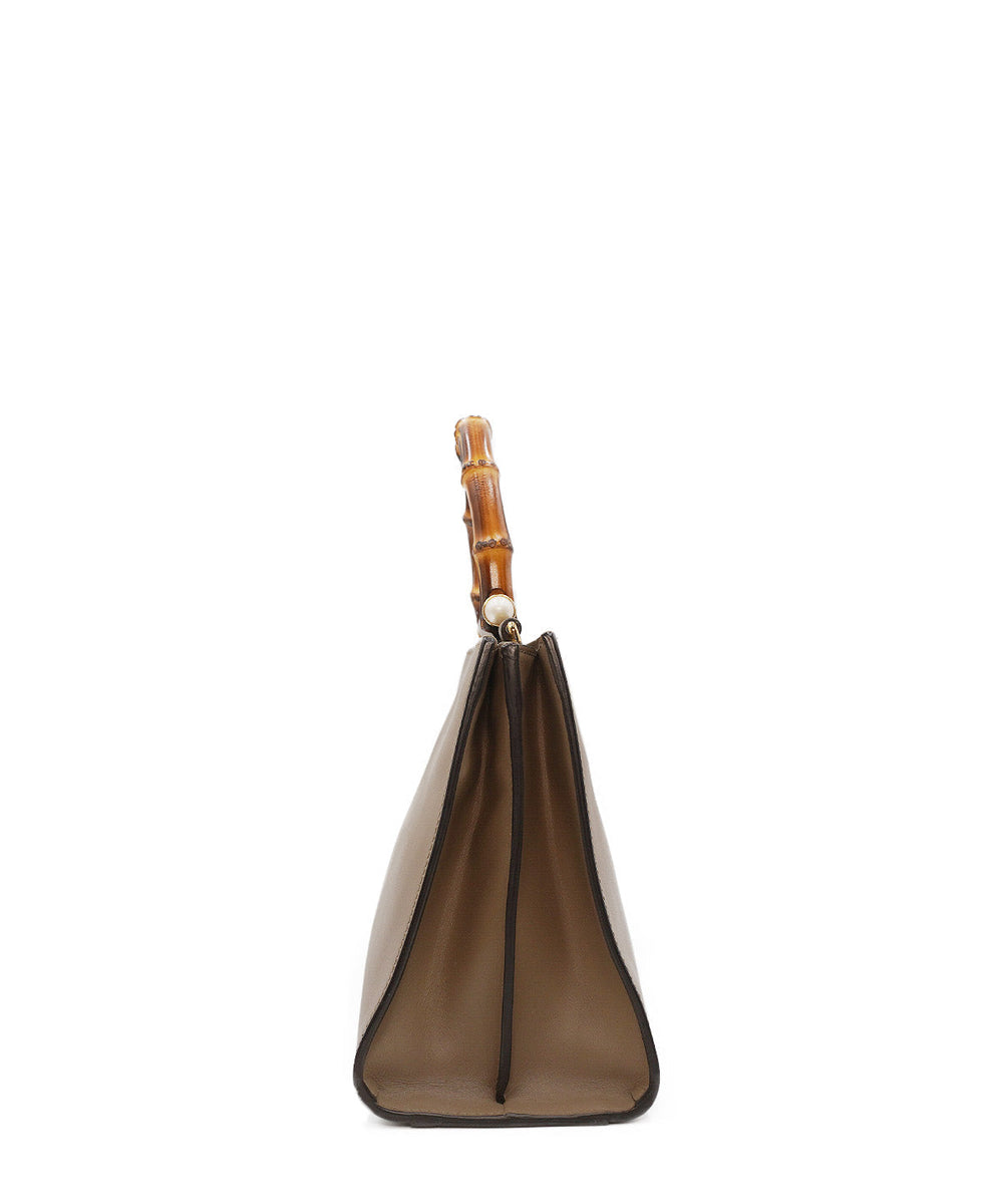 Medium Nymphaea Bamboo Top Handle Bag Brown