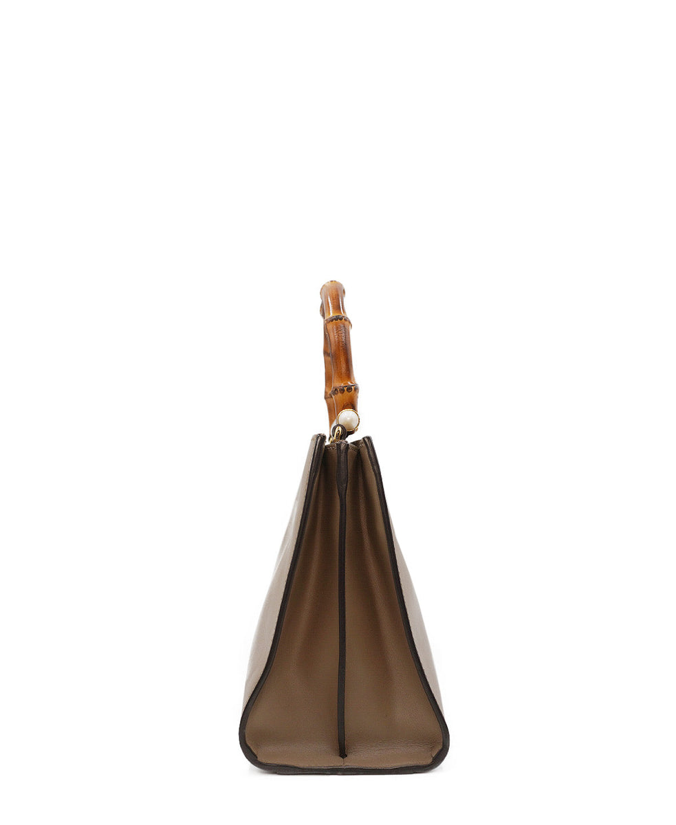 Medium Nymphaea Bamboo Top Handle Bag Brown