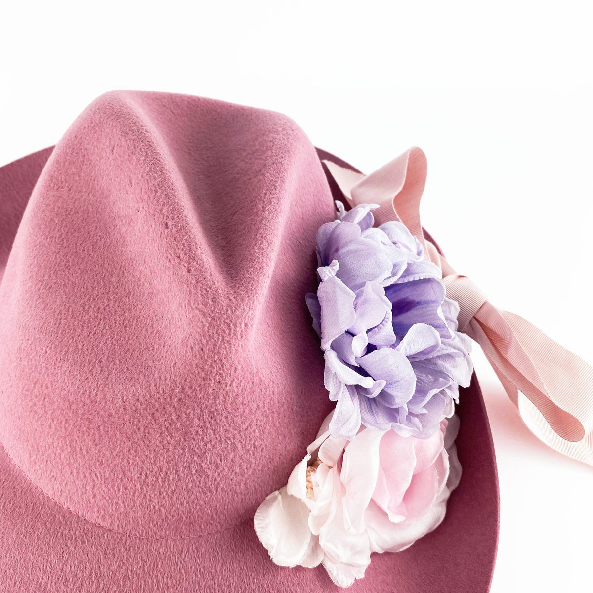 Gucci Pink Wide Brim Felt Hat with Flowers 56