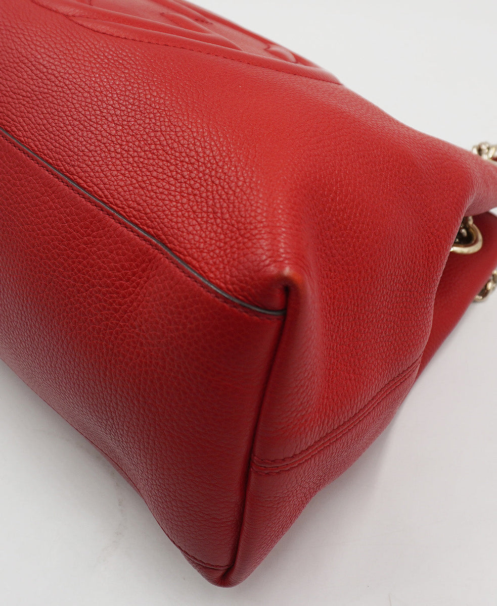 Red Pebbled Leather Soho Chain Tote Bag Red