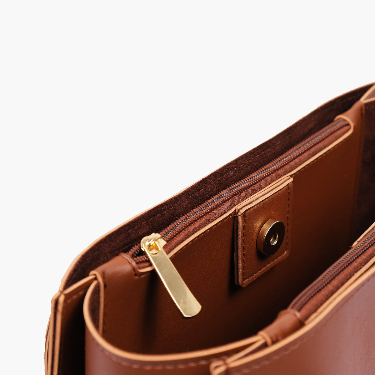 Brown zipper shoulder bag with long handle