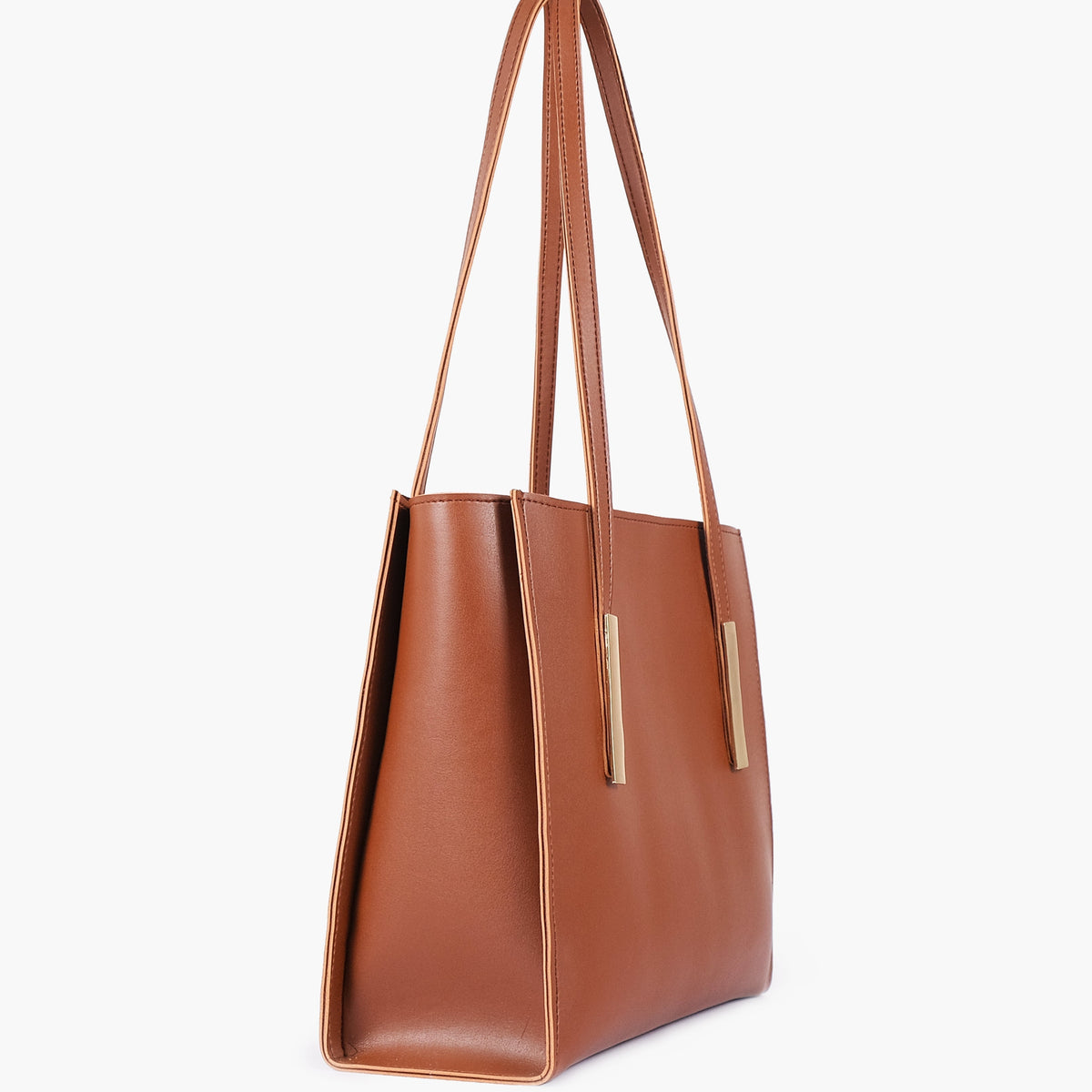 Brown zipper shoulder bag with long handle