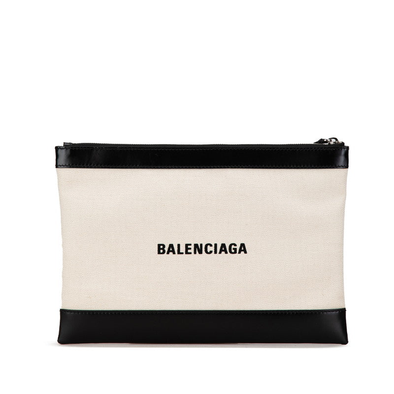 balenciaga Navy Clip M Canvas Leather Clutch