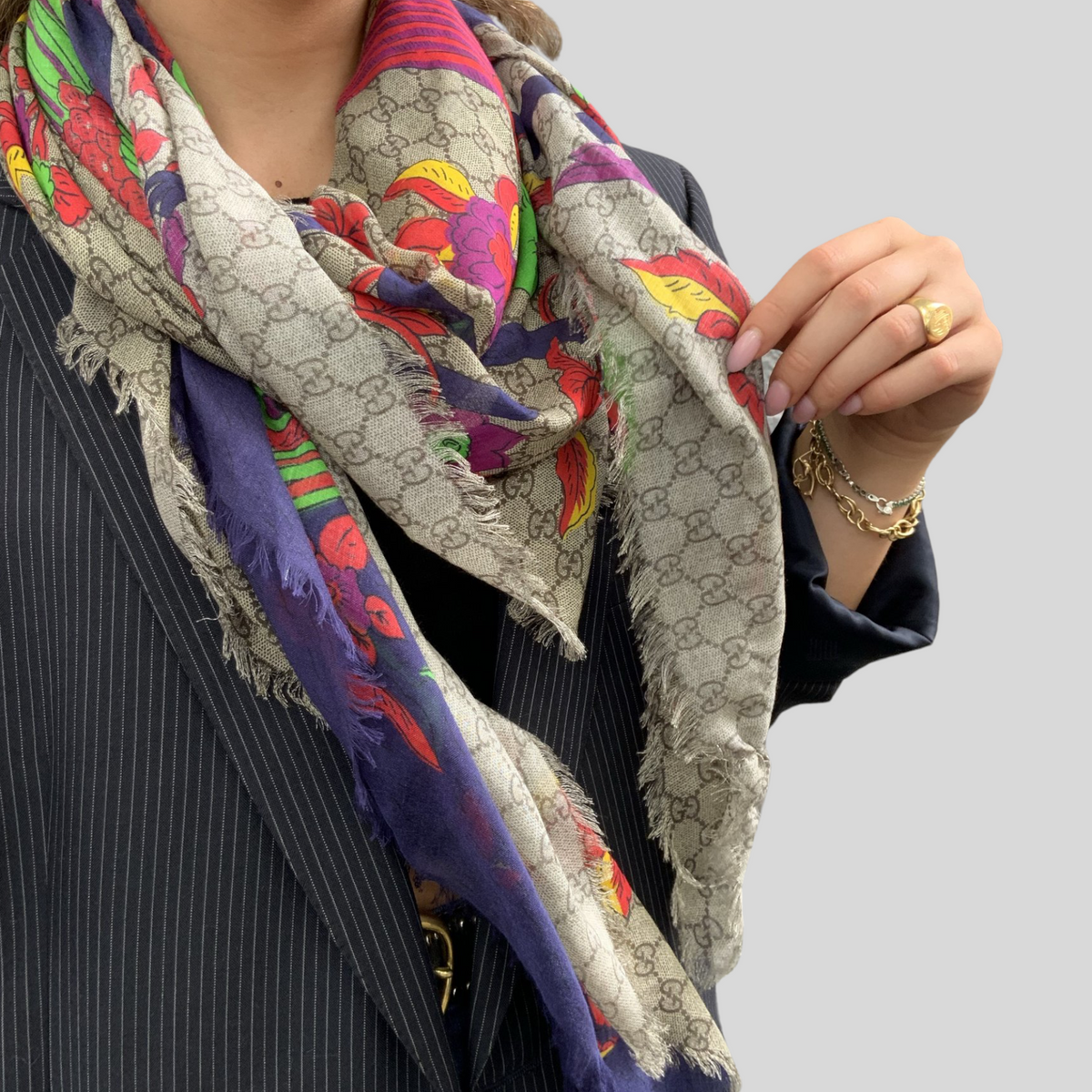 Gucci Monogram Floral Print Shawl Scarf