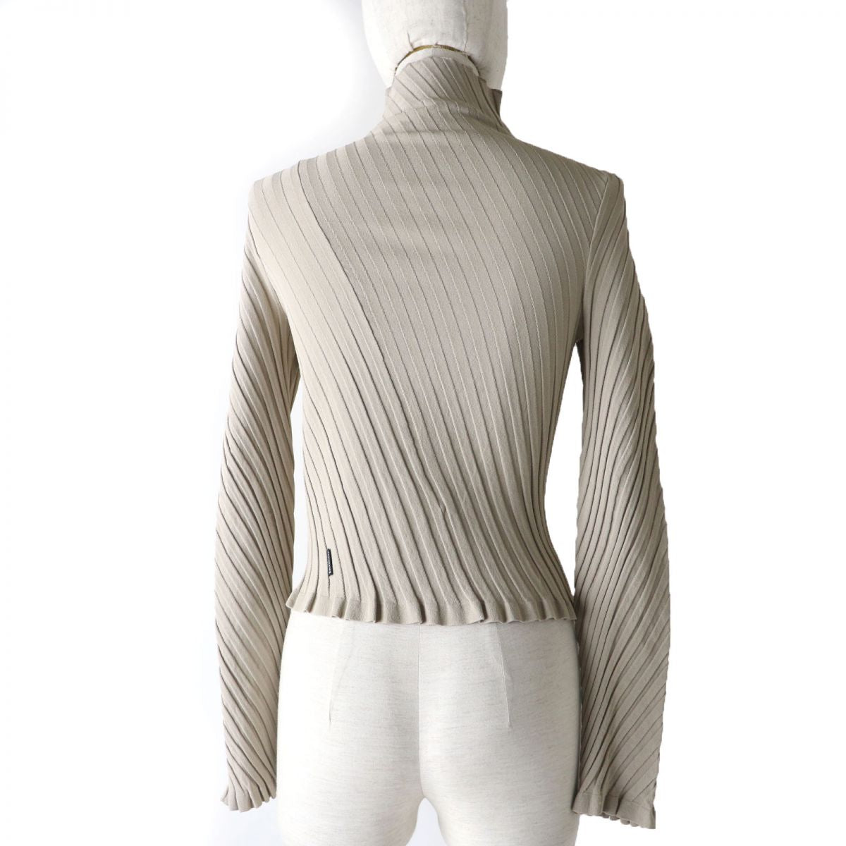 balenciaga Twisted Rib Turtleneck Top, Beige, Size S