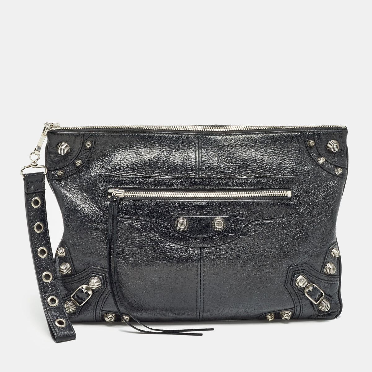 balenciaga Black Leather Le Cagole Wristlet Pouch