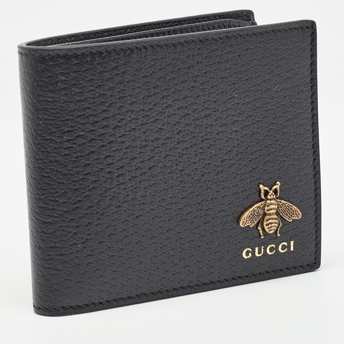 GUCCI Black Leather Animalier Bifold Compact Wallet