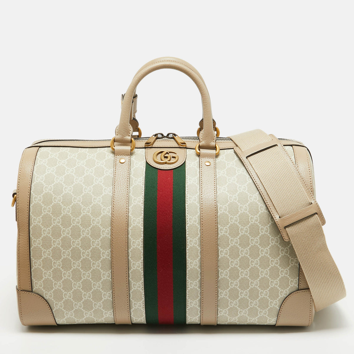 GUCCI Beige GG Supreme Canvas Medium Savoy Duffle Bag