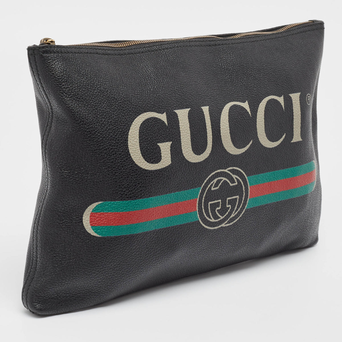 GUCCI Black Logo Web Zip Pouch