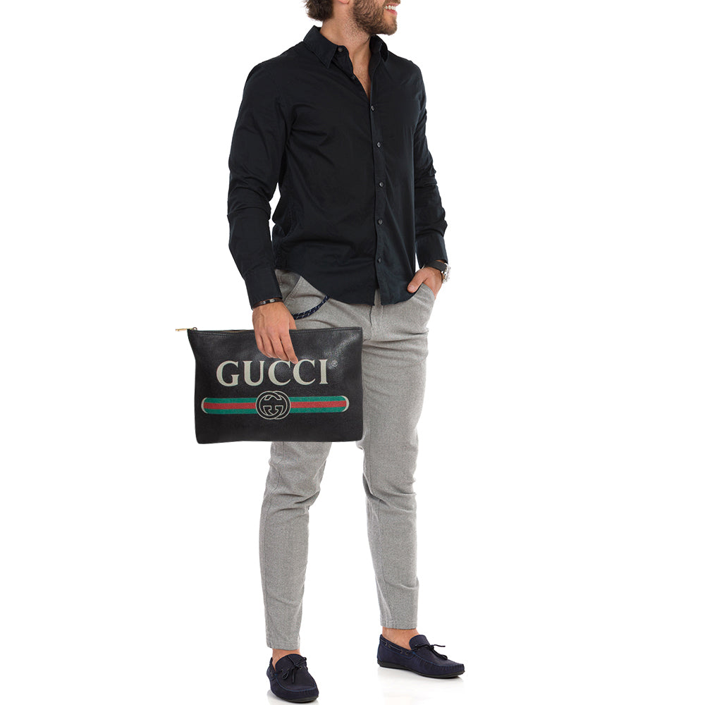 GUCCI Black Logo Web Zip Pouch