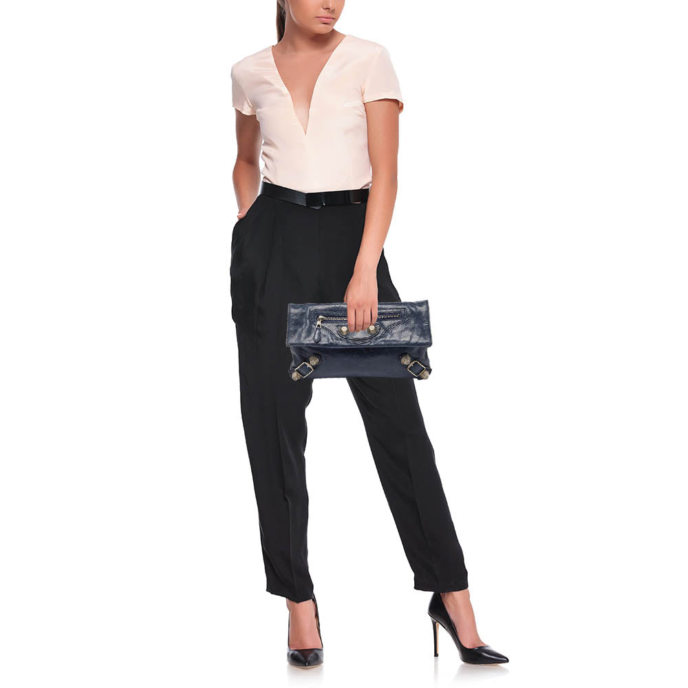 balenciaga Blue Leather Giant 21 Envelope Clutch