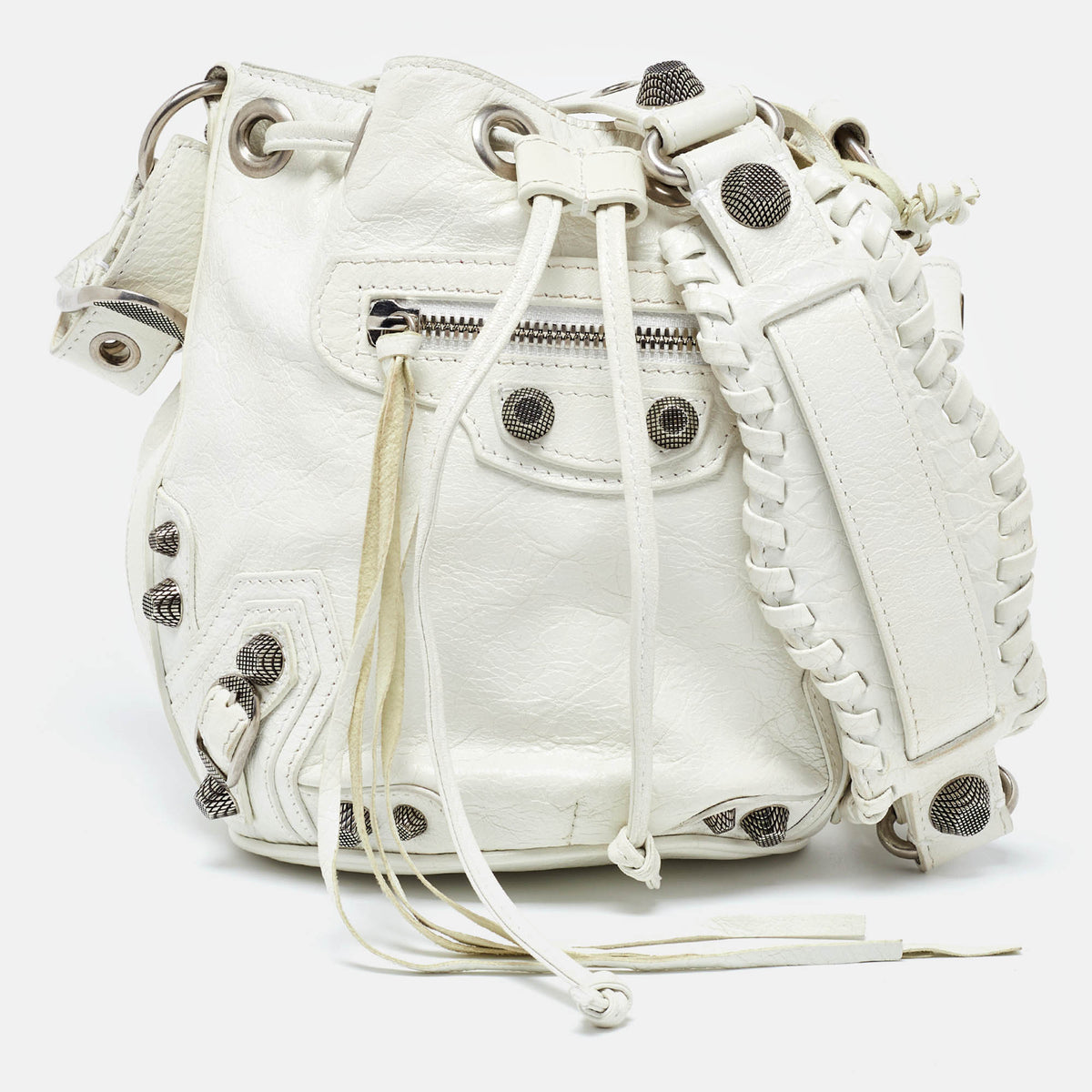 balenciaga White Leather XS Le Cagole Bucket Bag