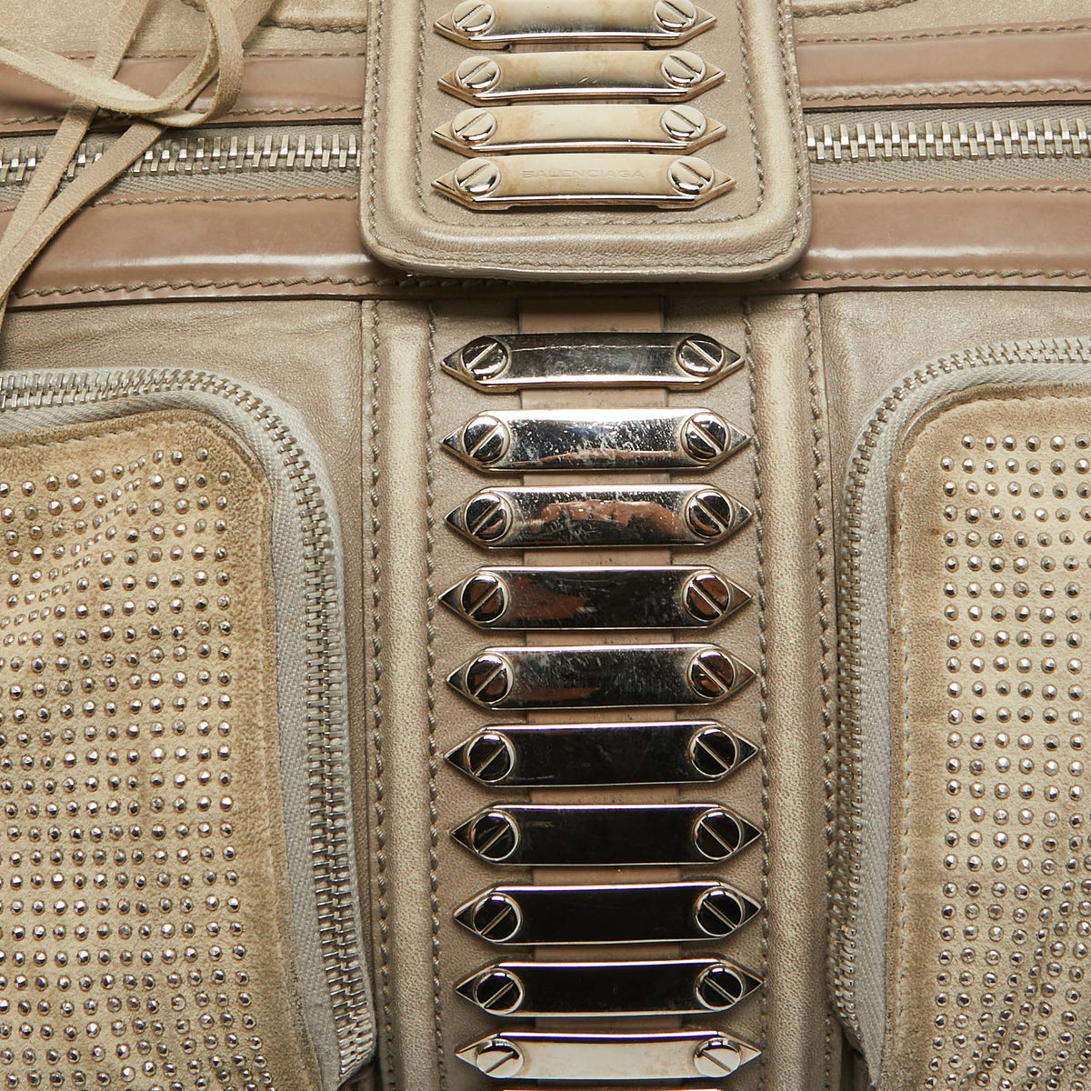 balenciaga Beige Leather Studded Sac Clous Motorcycle Bag