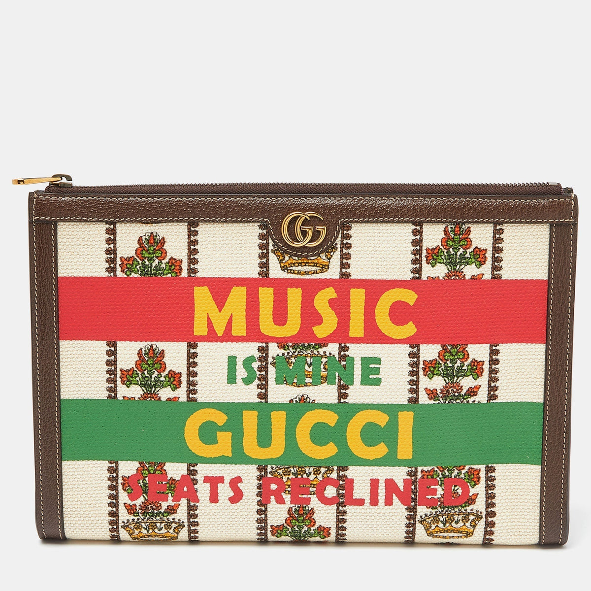 GUCCI Multicolor Canvas and Leather "Music Is Mine" Zip Pouch