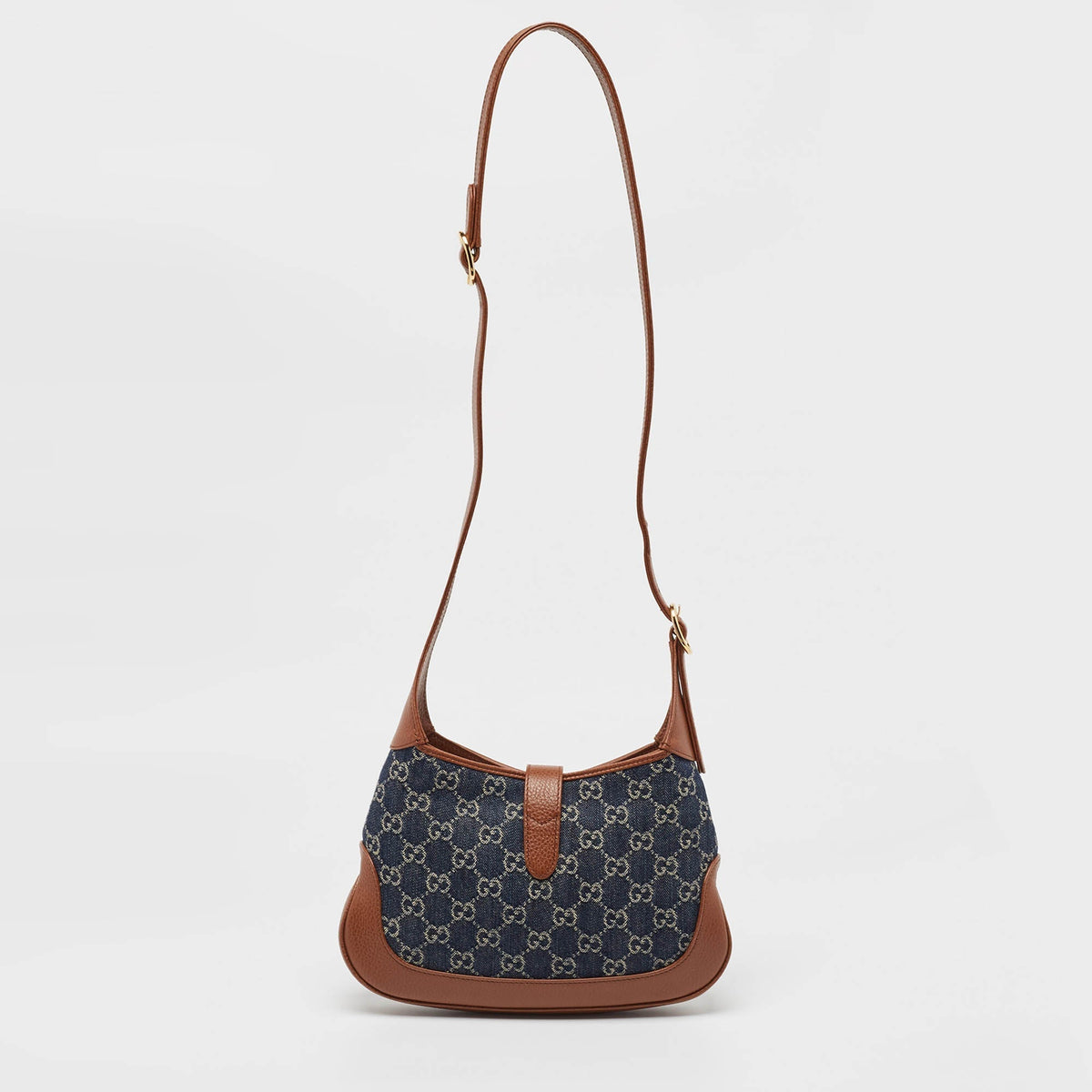 GUCCI Brown/Blue GG Denim and Leather Jackie 1961 Shoulder Bag