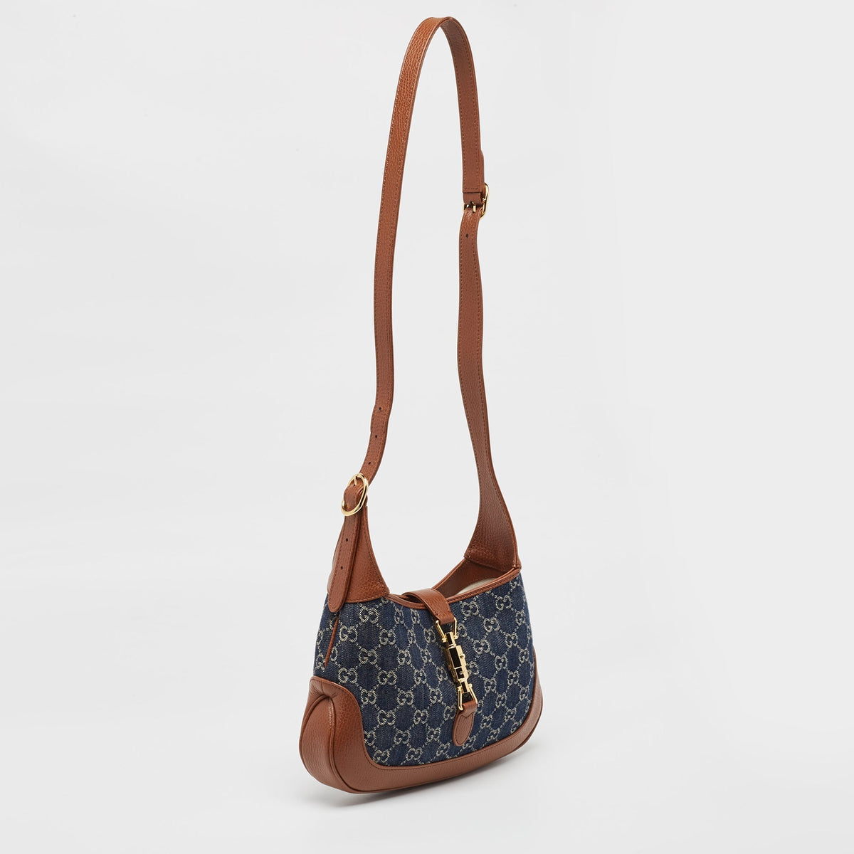 GUCCI Brown/Blue GG Denim and Leather Jackie 1961 Shoulder Bag