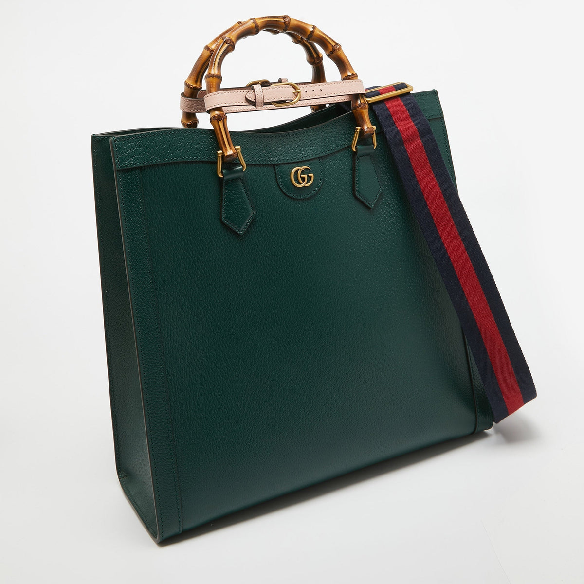 GUCCI Green Leather Large Bamboo Diana Tote