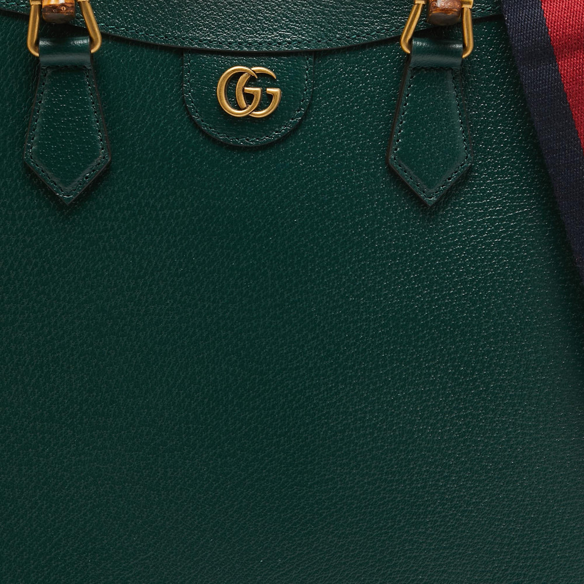 GUCCI Green Leather Large Bamboo Diana Tote