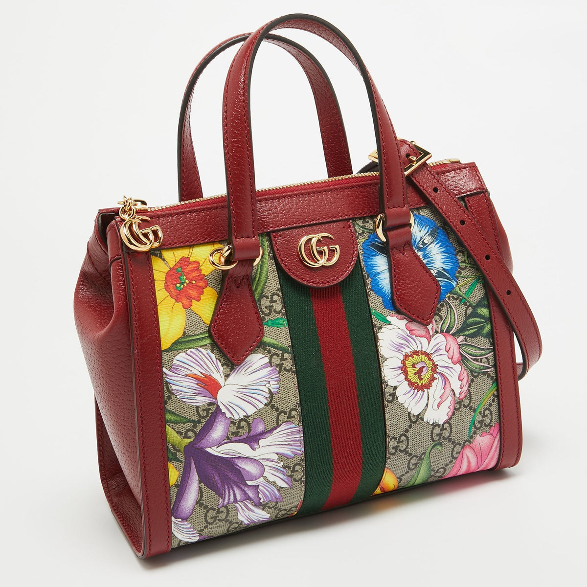 GUCCI Multicolor Floral GG Supreme Canvas Small Ophidia Tote