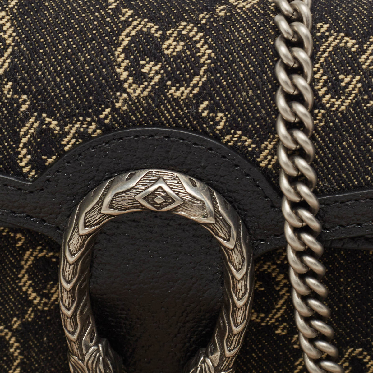 GUCCI Black/Beige GG Denim and Suede Super Mini Dionysus Shoulder Bag