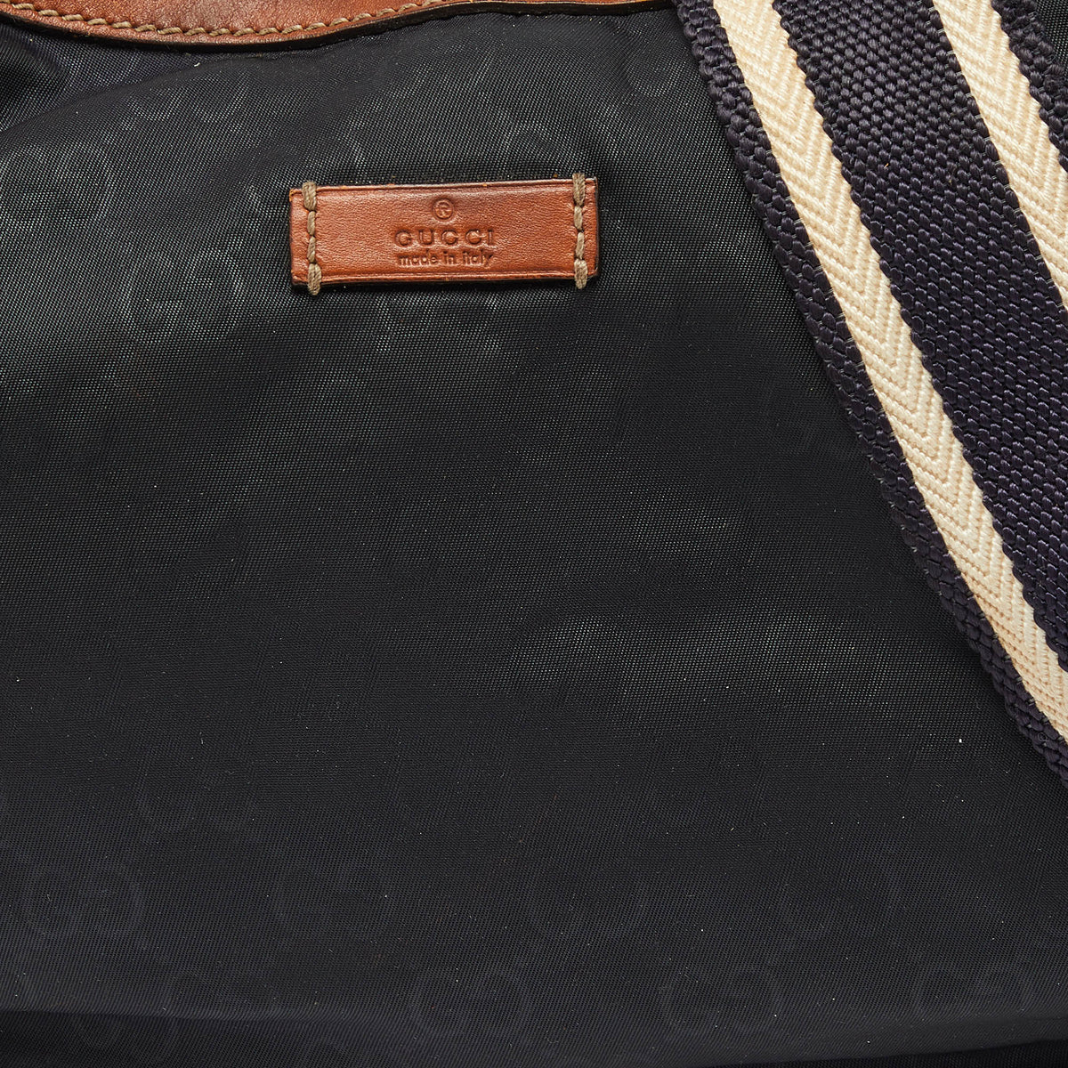 GUCCI Navy Blue/Tan GG Nylon and Leather Hobo