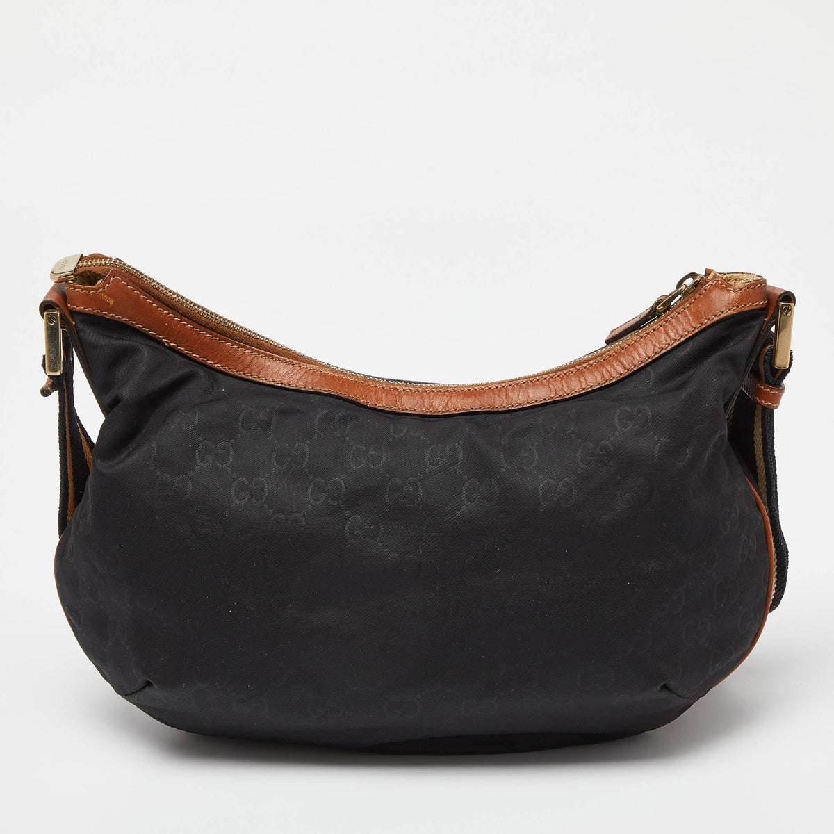 GUCCI Navy Blue/Tan GG Nylon and Leather Hobo