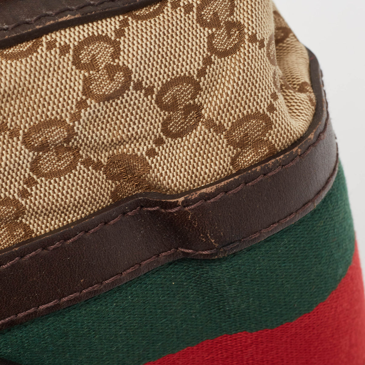 GUCCI Brown/Beige GG Canvas and Leather Small Web Joy Boston Bag