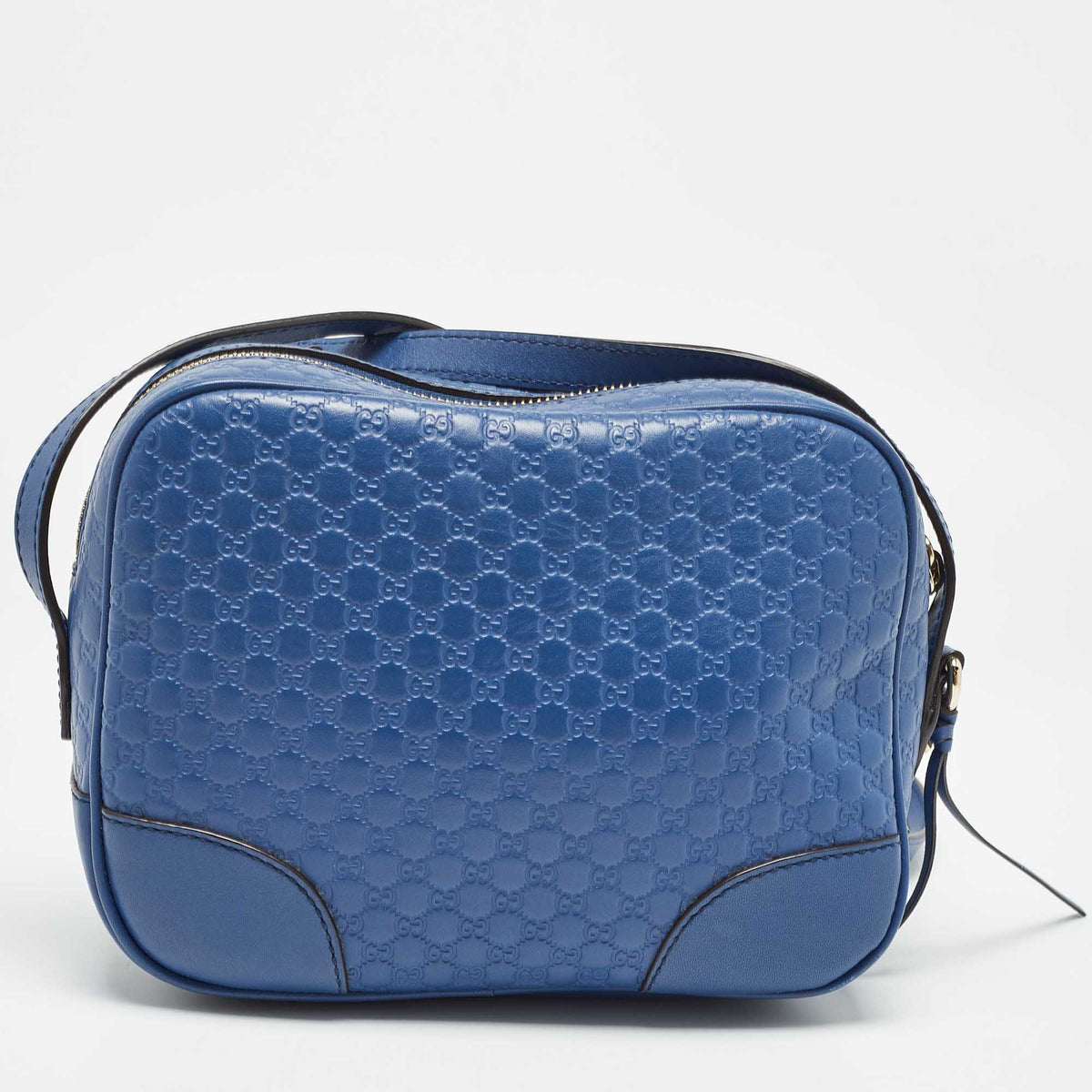 GUCCI Blue Micro ssima Leather Bree Crossbody Bag