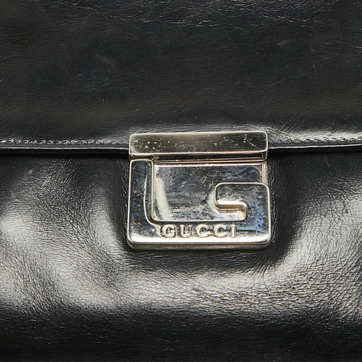 GUCCI Black Glossy Leather GG Square Box Tote