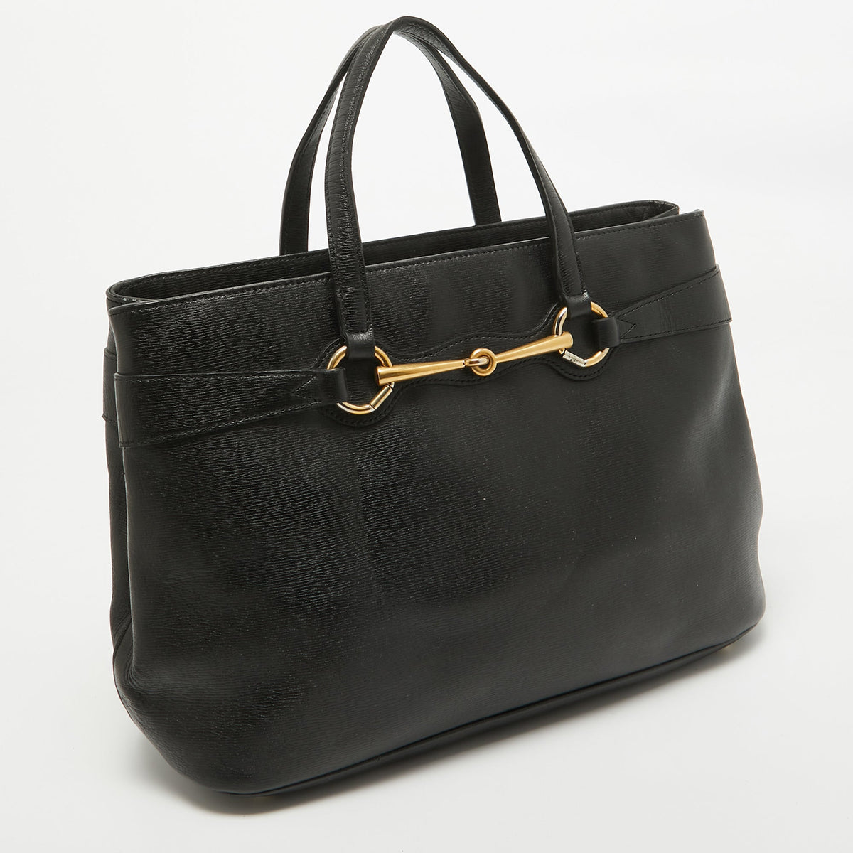 GUCCI Black Leather Horsebit Tote