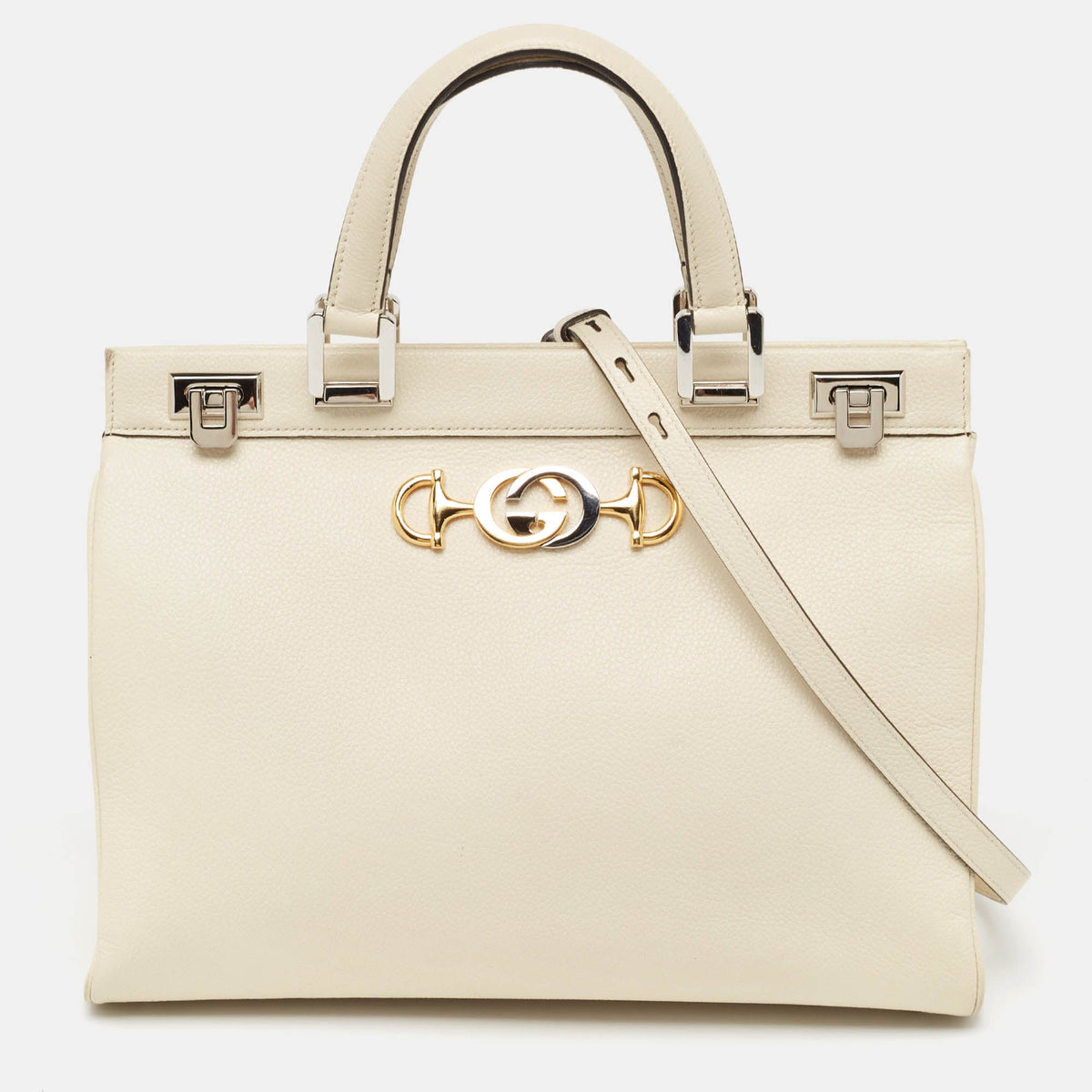 GUCCI Off White Leather Medium Zumi Tote