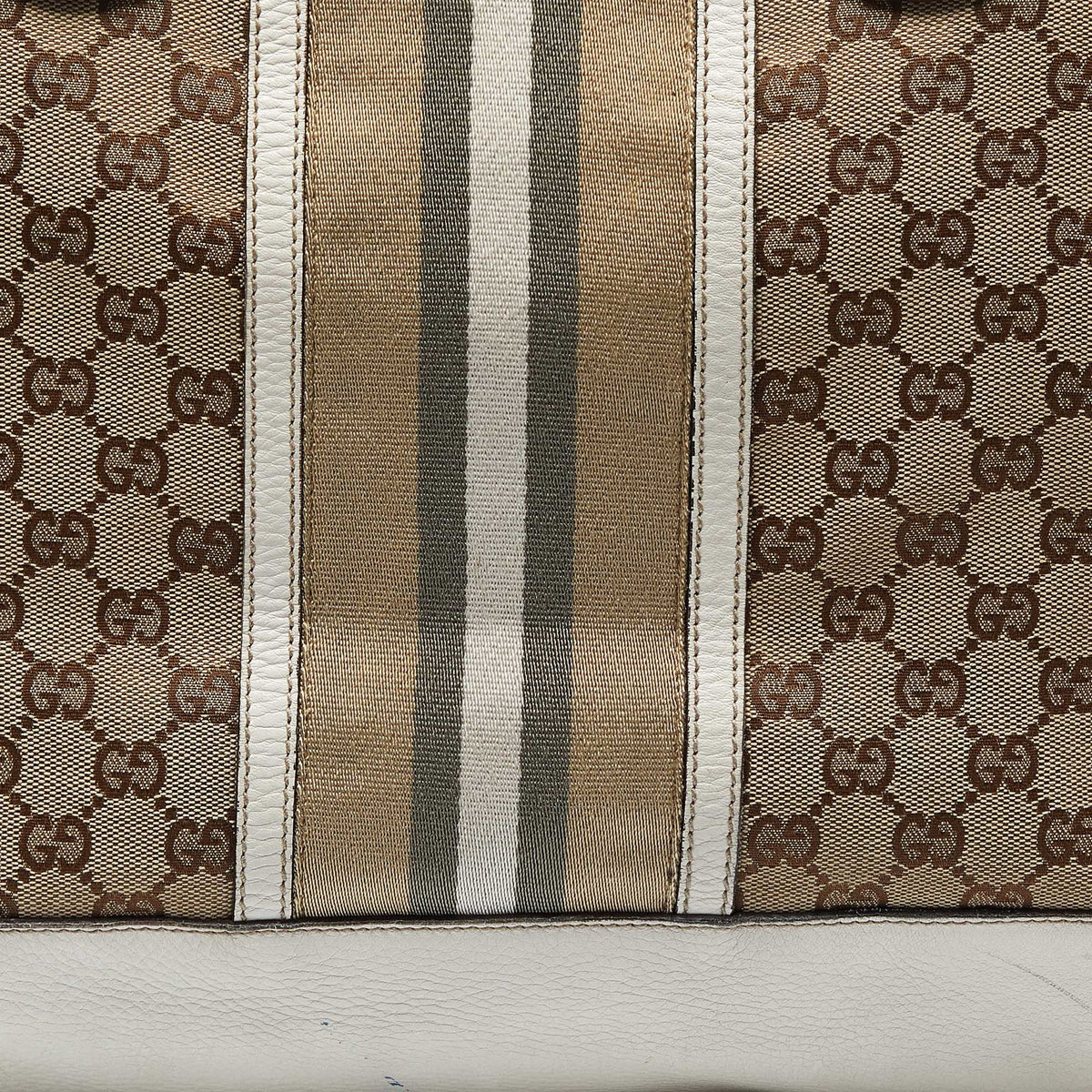 GUCCI Beige/Off White GG Canvas and Leather Web Sunset Shopper Tote
