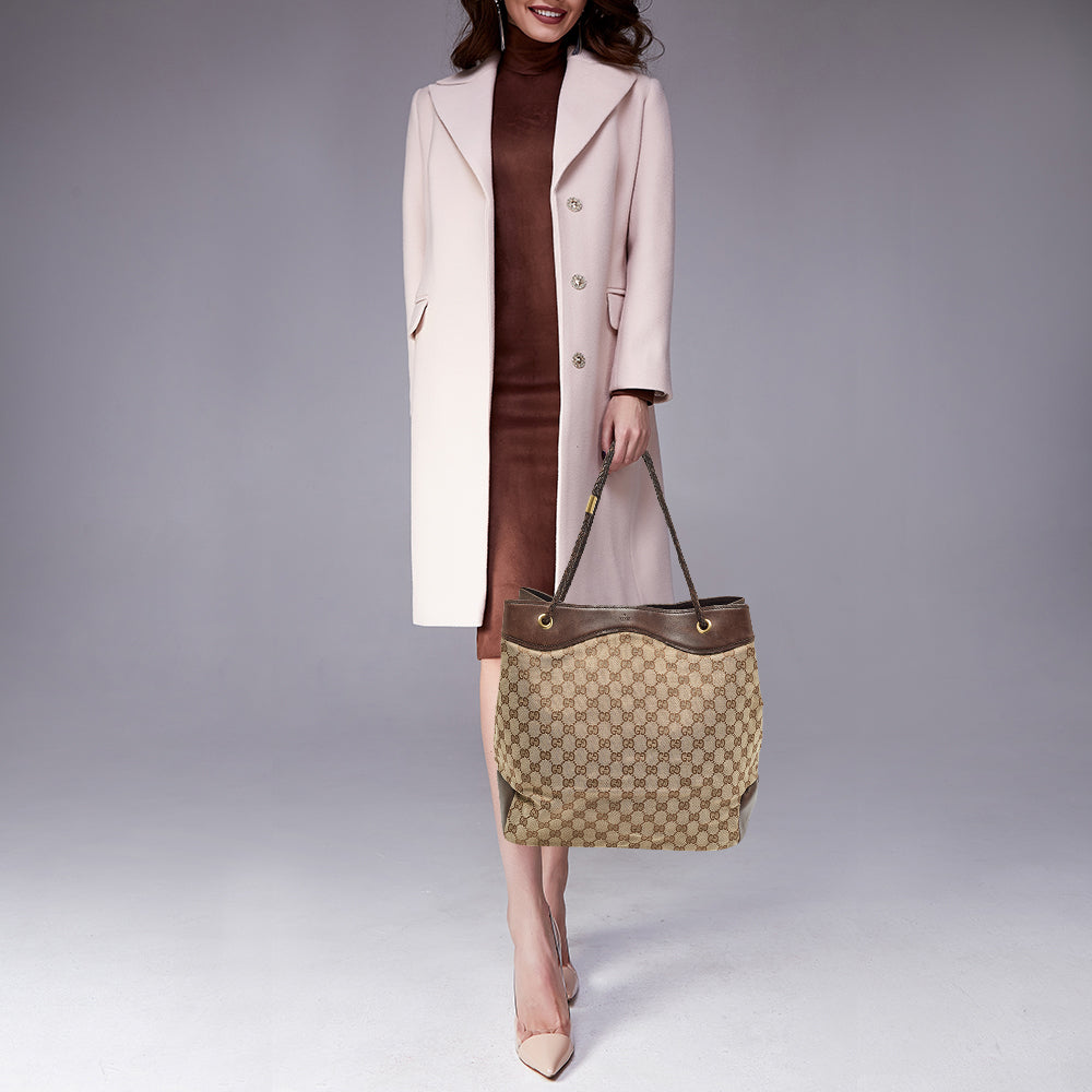 GUCCI Brown/Beige GG Canvas and Leather Gifford Tote