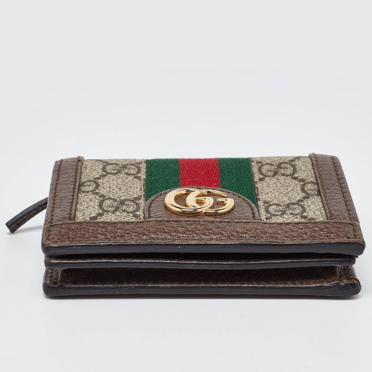 GUCCI Brown GG Supreme Canvas and Leather Web Ophidia Card Case