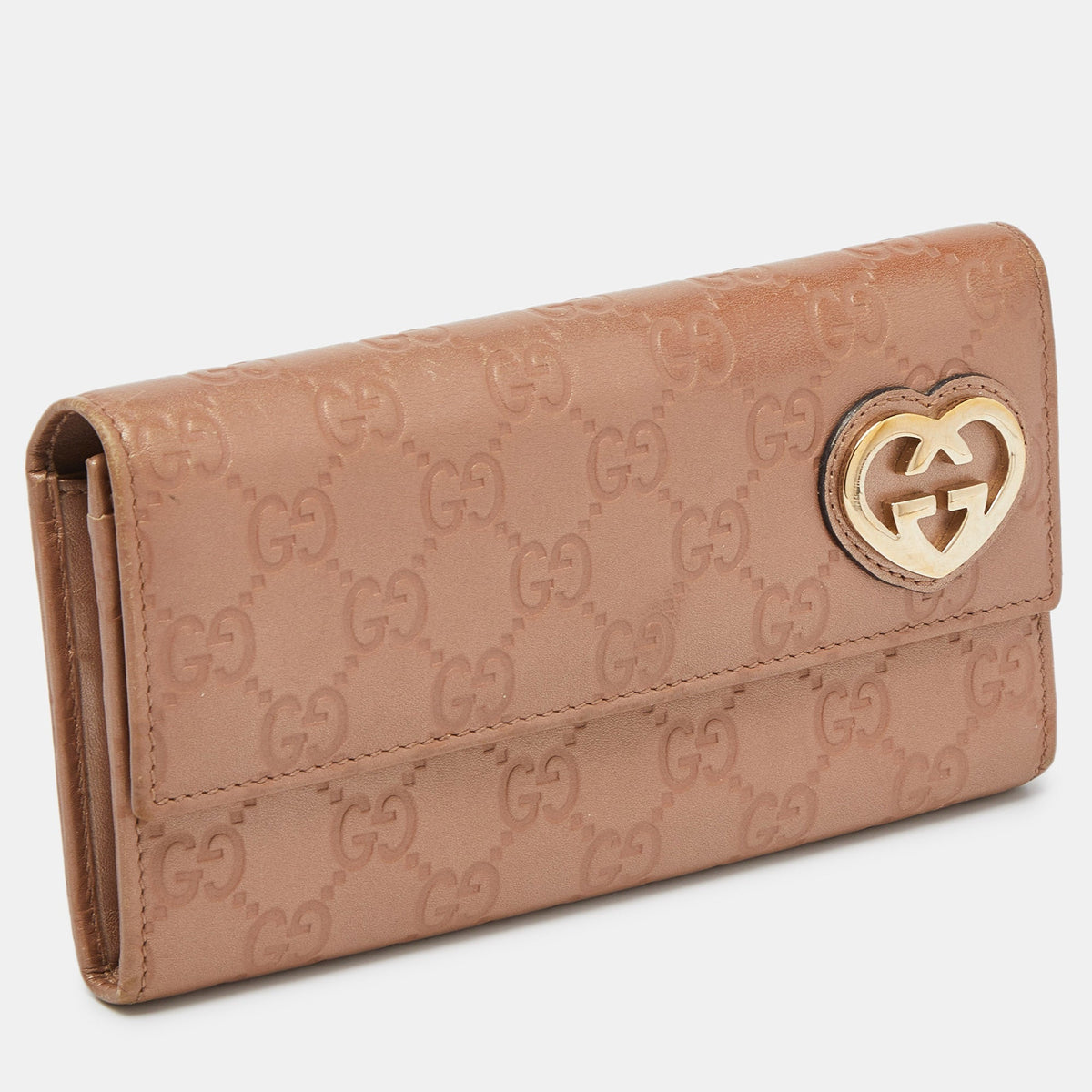 GUCCI Metallic Peach ssima Leather Flap Continental Wallet