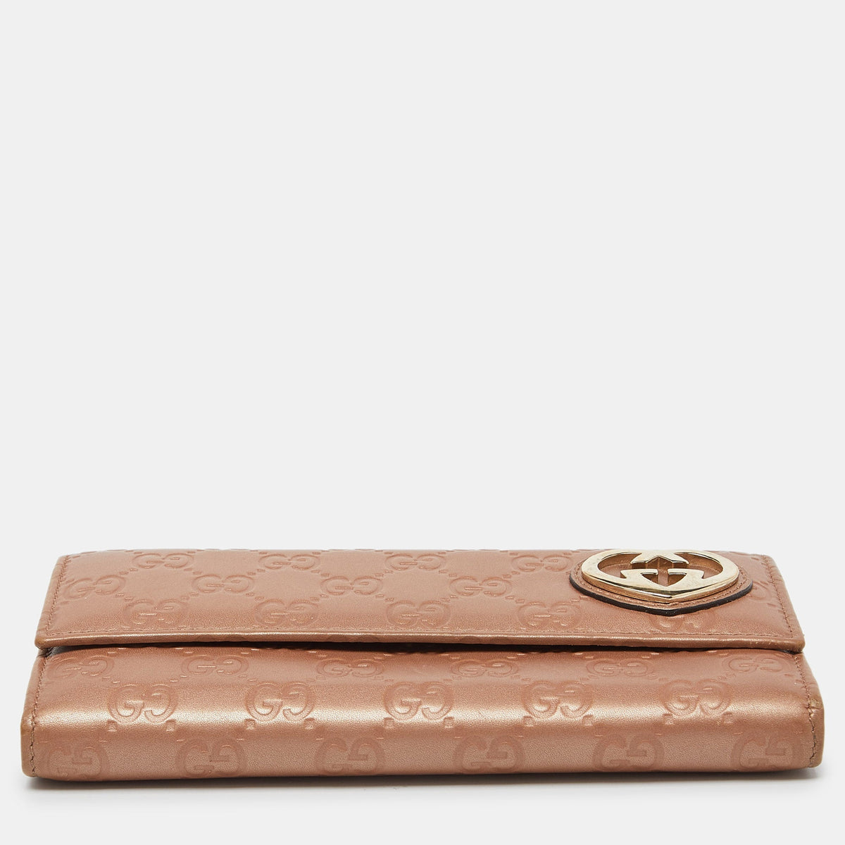 GUCCI Metallic Peach ssima Leather Flap Continental Wallet