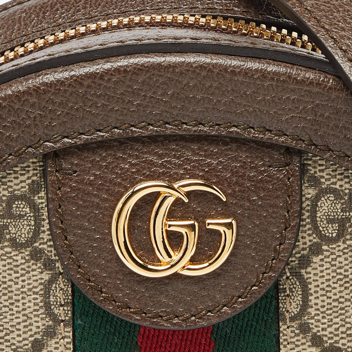 GUCCI Brown GG Supreme Canvas and Leather Mini Ophidia Round Bag