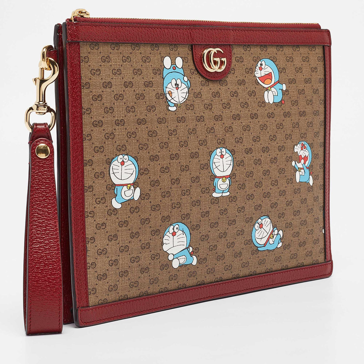 GUCCI x Doraemon Red/Beige Mini GG Supreme and Doraemon Canvas Pouch