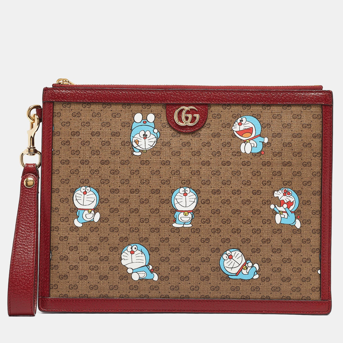GUCCI x Doraemon Red/Beige Mini GG Supreme and Doraemon Canvas Pouch